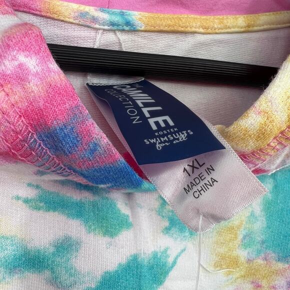 NWT Camille Kostek Size 1XL Rainbow Pastel Hoodie Beach Blouse Shirt Top Travel - Picture 3 of 8
